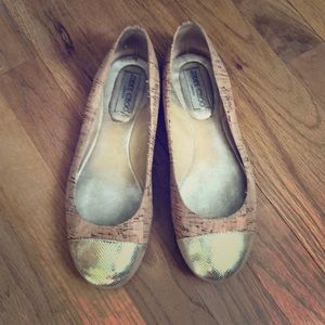 Jimmy Choo Cork and Gold Cap Toe Flat